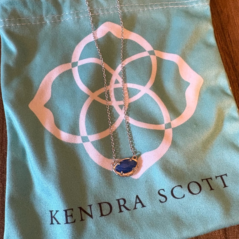 Kendra Scott Silver Necklace with Deep Blue Stone